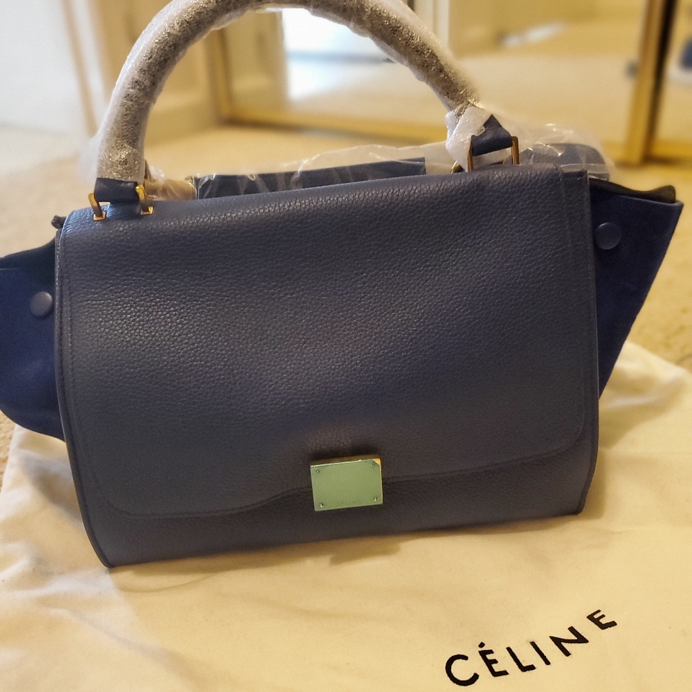 Celine drummed calfskin suede small trapeze bag